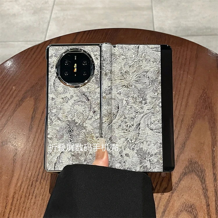 适用华为matex6/x5折叠屏典藏版手机壳真皮银花卉全包翻盖皮套女