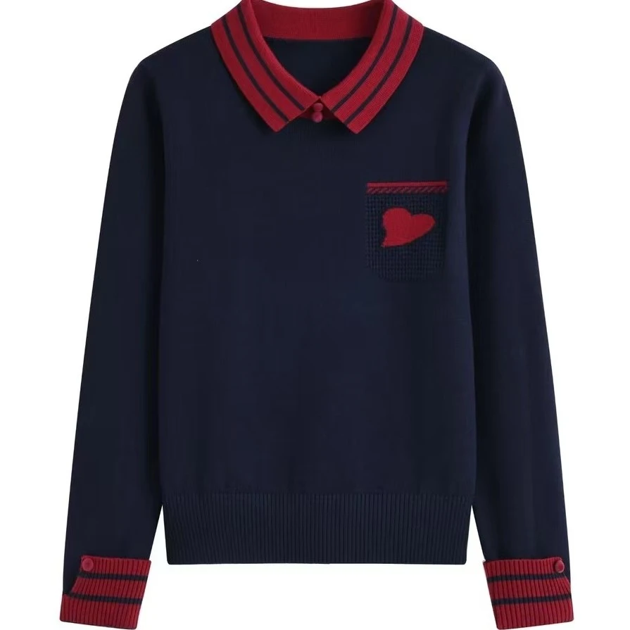 半高领百搭上衣秋冬长袖波点针织休闲风毛针织衫毛衫