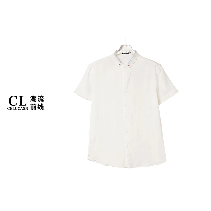 J7JI3855#夏季新款时尚潮流短袖男士立领小清新男休闲衬衫