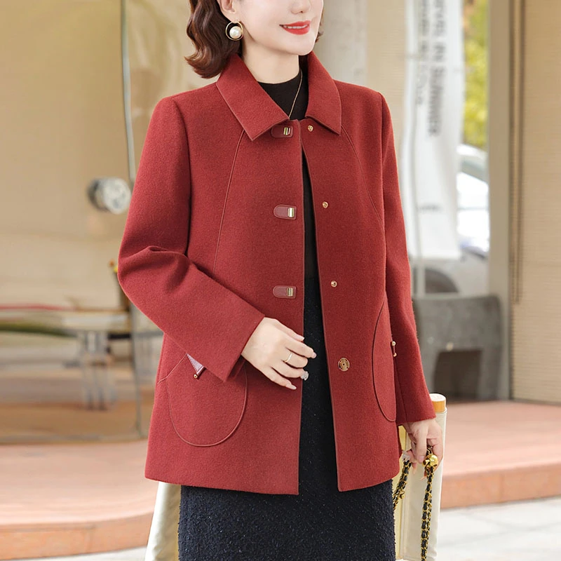 气质洋气妈妈秋装毛呢外套新款中老年女装阔太太秋冬装毛呢子大衣