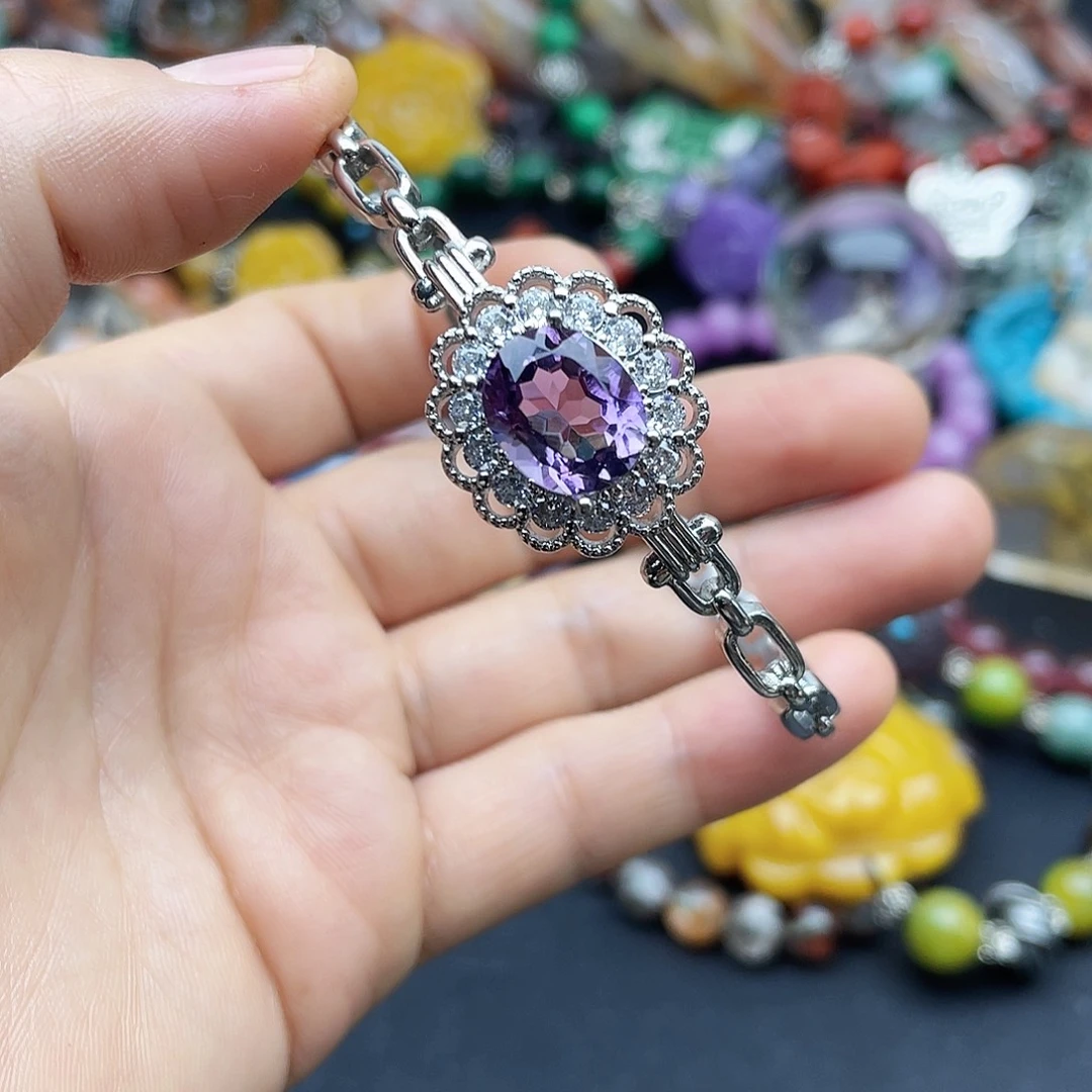 银S925镶嵌手链烟晶