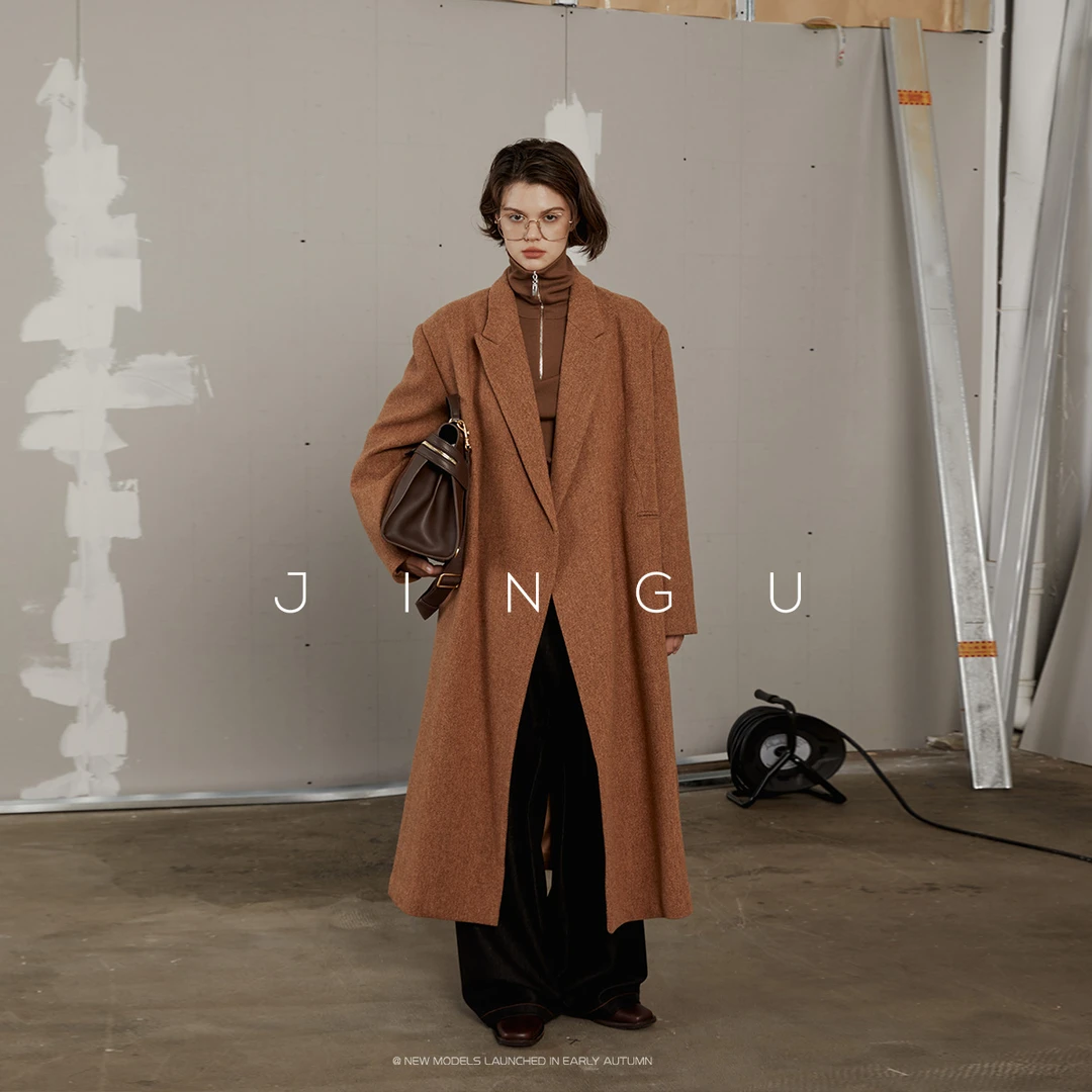 黑标全尺码粗花呢气质大衣时尚复古中长款宽松JG12230138