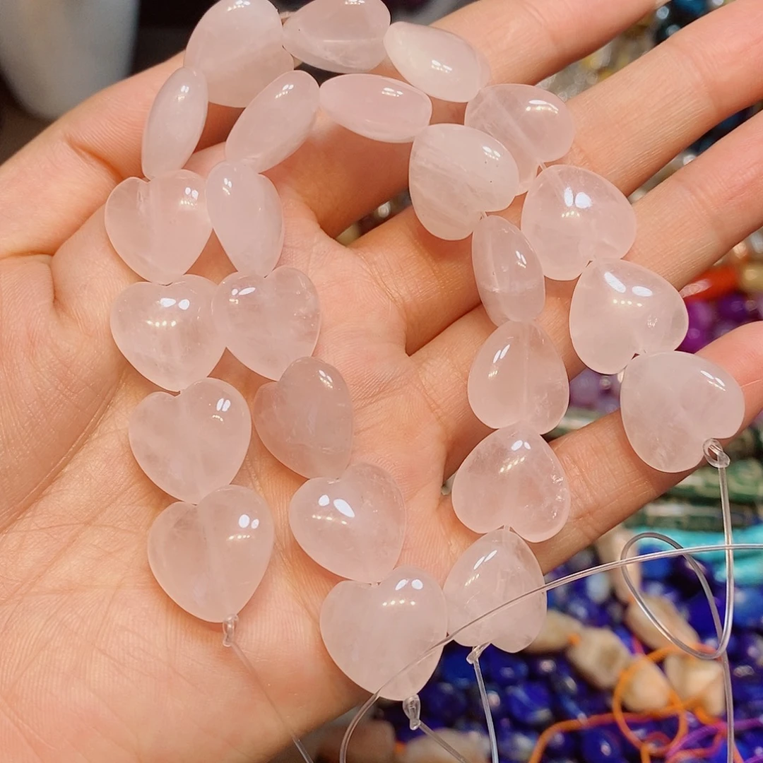 玛瑙/玉髓散珠天然粉水晶爱心16mm