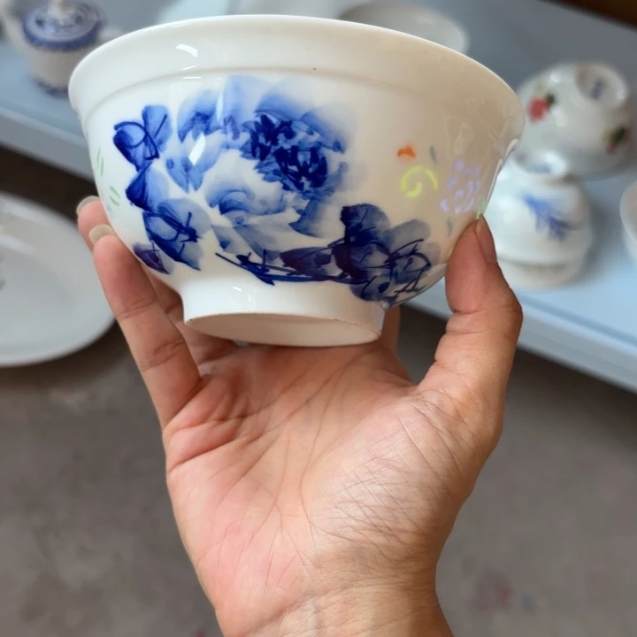 青瓷景德镇陶瓷米饭碗微瑕两只