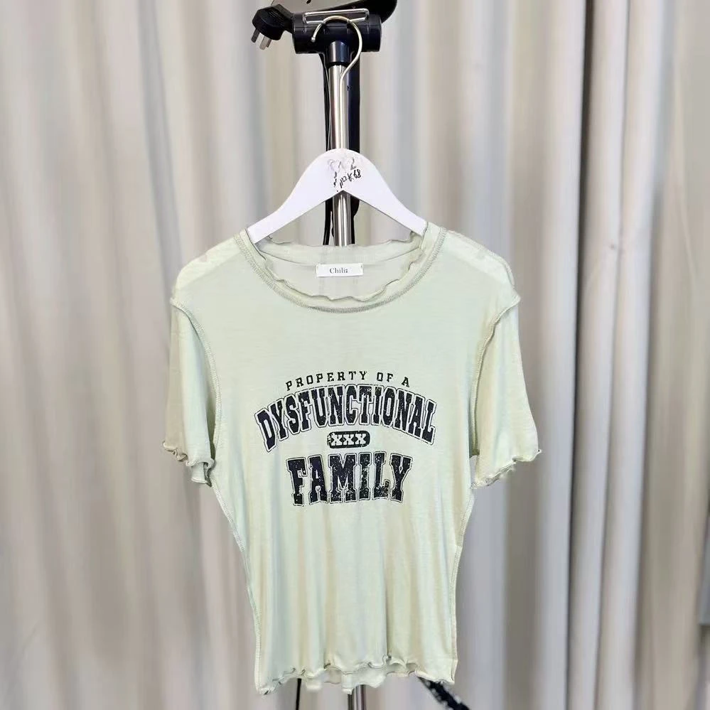 T恤百搭字母直筒型气质短袖宽松印花半袖圆领女士时尚夏季千金风