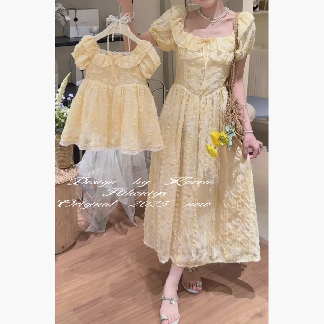 Q【麦穗黄昏】五Hihoniya~2025夏季欧若风亲子高级显瘦韩版连衣裙