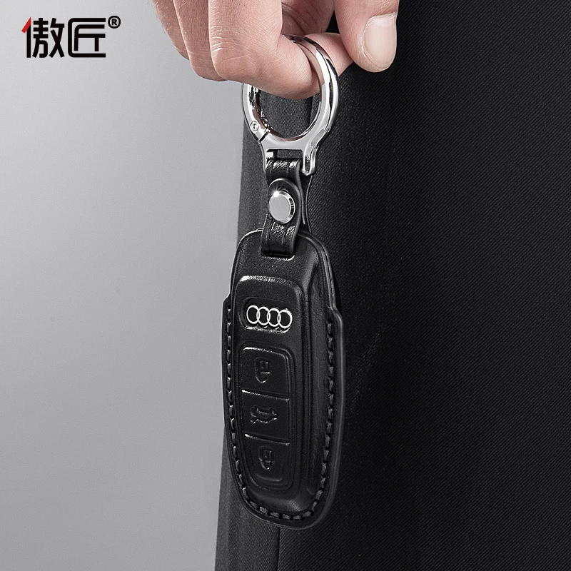 奥迪真皮钥匙套包A6LA4LQ5LQ4etronA7LA3A824款专用男女保护壳扣