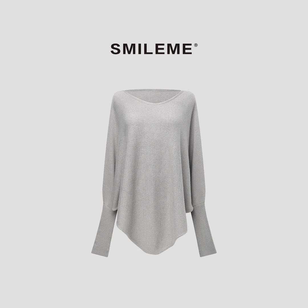 3-SMILEME【松弛象限】不规则蝙蝠袖宽松慵懒针织衫R5376050