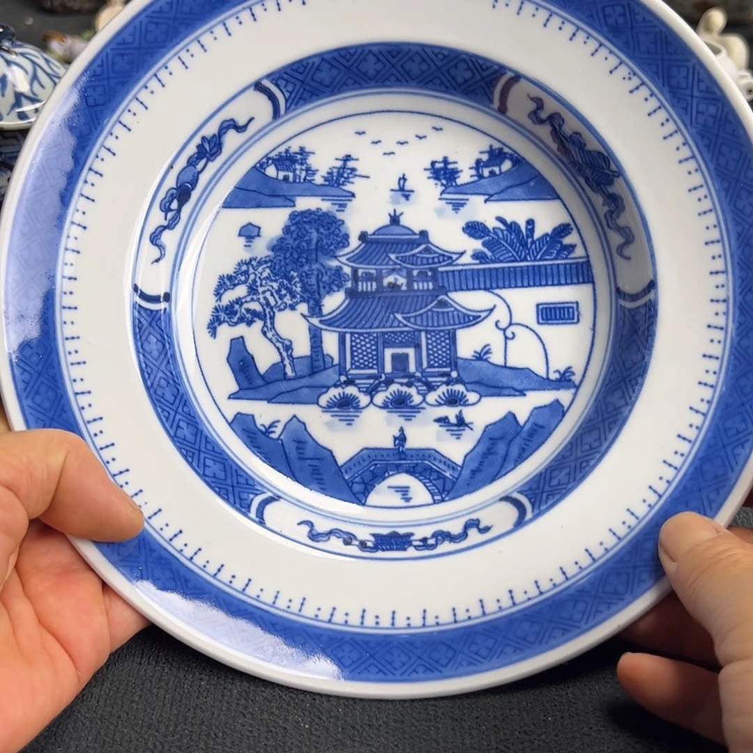 盘景德镇陶瓷青花手工分水