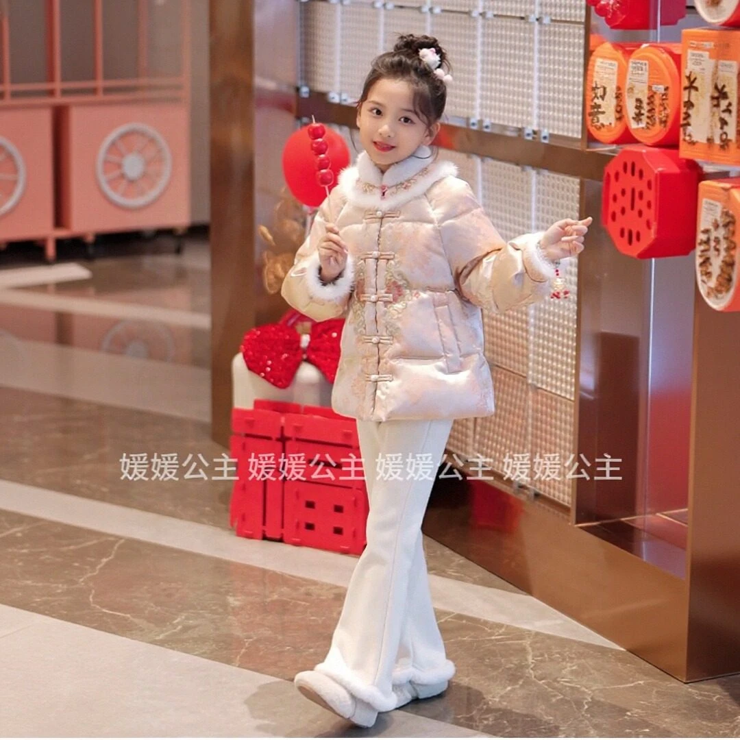 媛媛公主2025冬女童中大童萌娃国风气质羽绒服外套15415R392