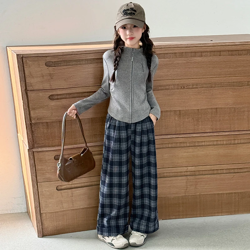 女童休闲套装春秋新款女孩外套阔腿裤2025新款韩版时髦炸街秋装潮