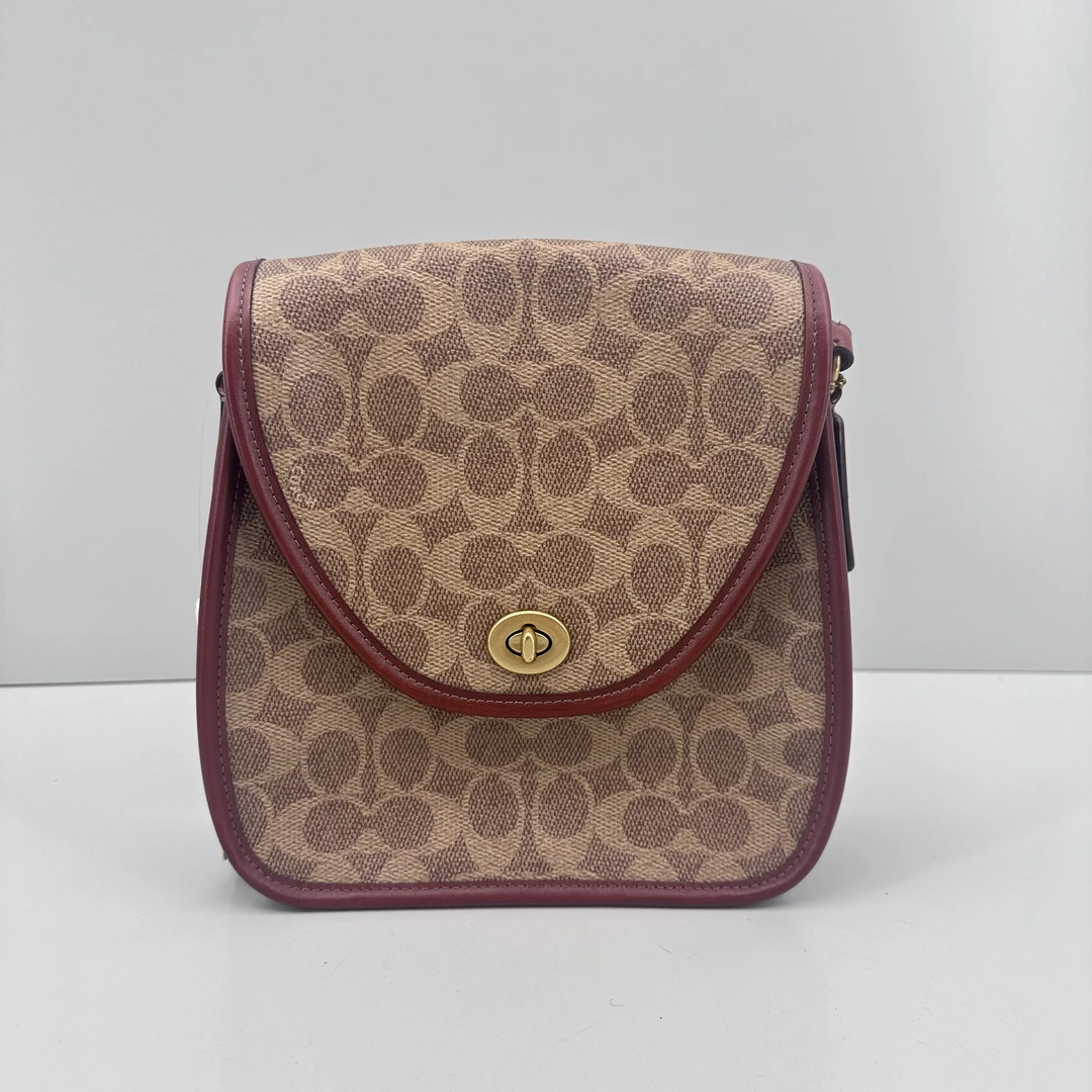 95新 COACH/蔻驰 红棕老花斜挎包18x20x6cmM042013