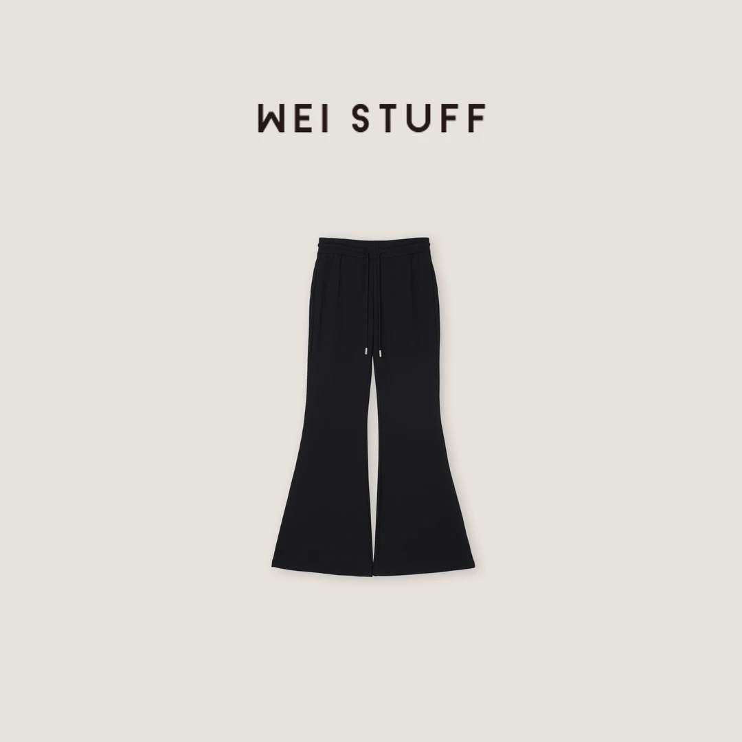 WEI STUFF 黑色简约美式高腰时尚百搭微喇休闲裤 8836 S