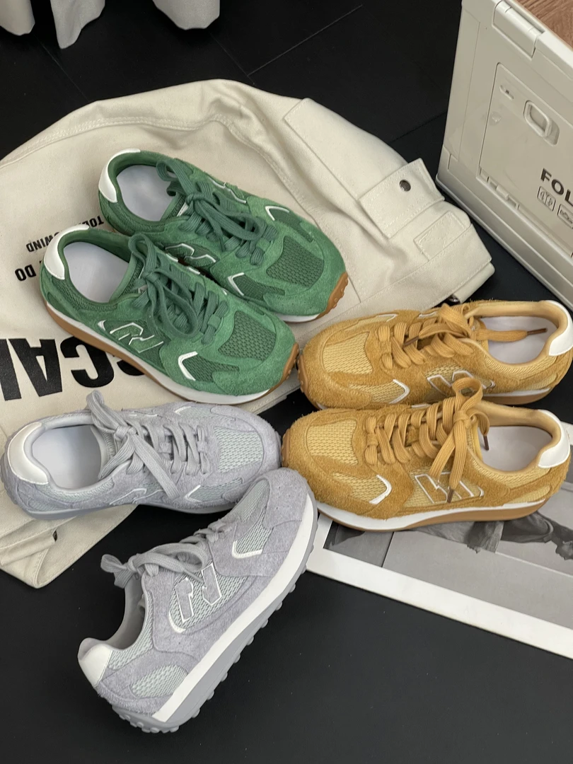 真皮松糕厚底休闲鞋女2025春季新款潮运动增高系带百搭女士板鞋