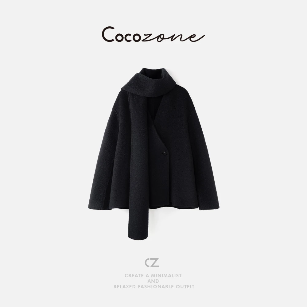 COCO ZONE 刘一一 “巴黎旧梦”绵羊毛混纺V领双面呢外套CD2A2334
