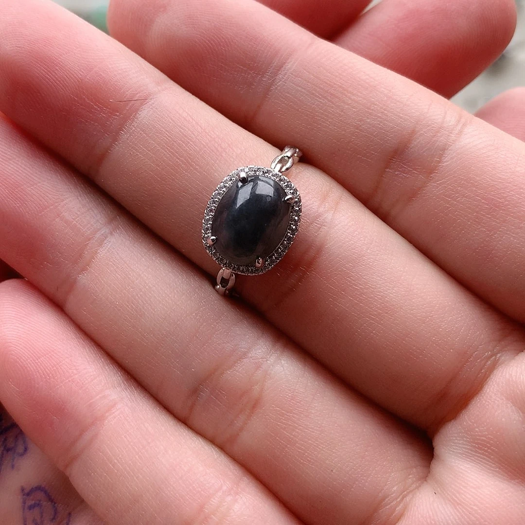 翡翠戒指银S925镶嵌物***-0244拍二单发货