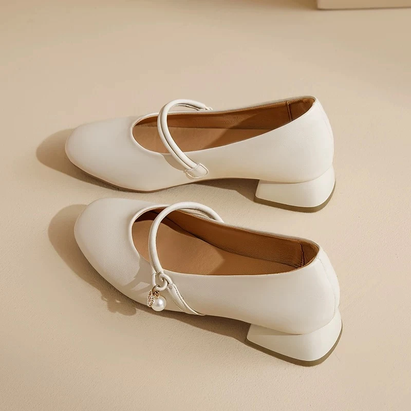 断码特价真皮小皮鞋女2024年浅口低跟百搭配裙子玛丽珍粗跟单鞋女