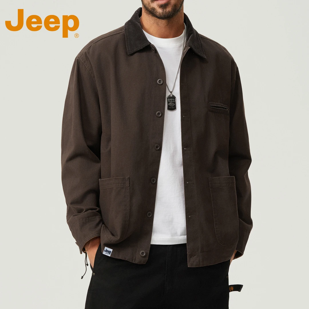 JEEP吉普美式复古底特律夹克外套男士春秋季宽松休闲翻领工装上衣