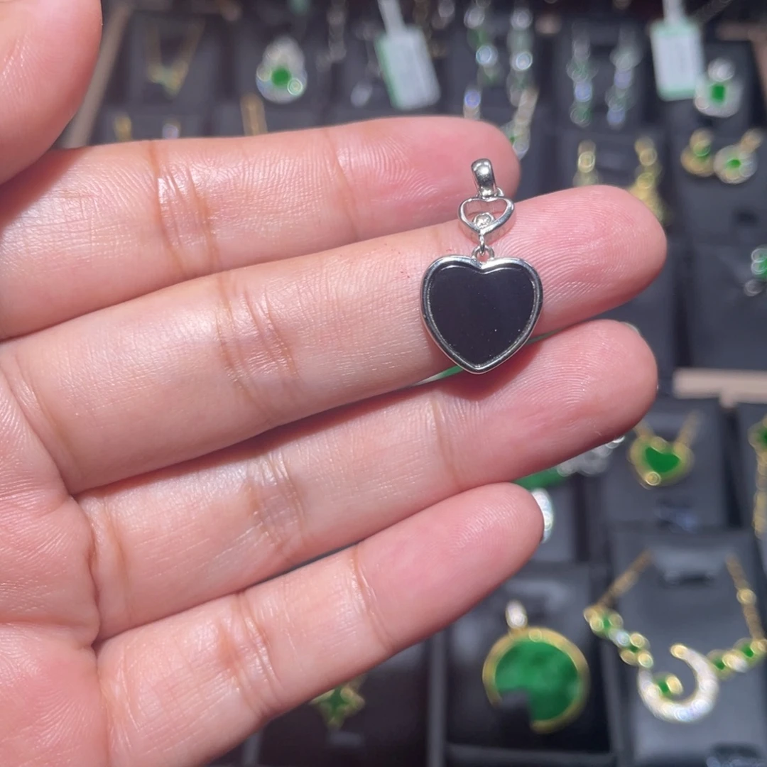 翡翠银S925镶嵌颈饰天然缅甸翡翠