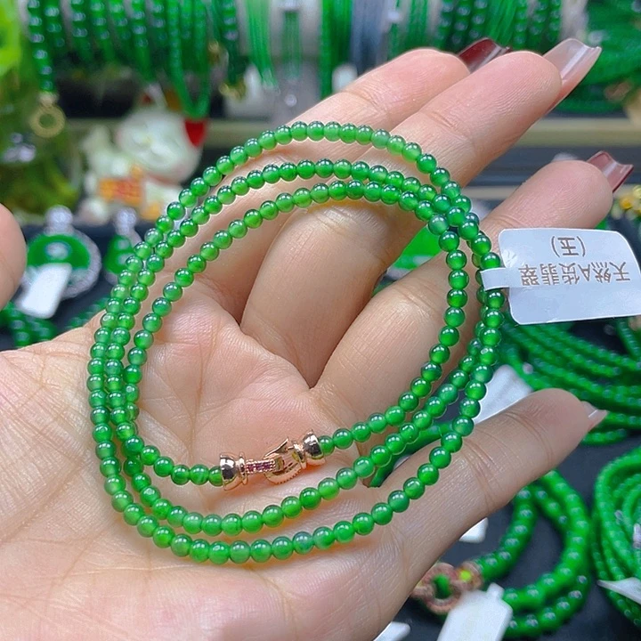 翡翠未镶嵌颈饰翡翠阳绿项链3