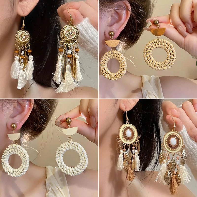 波西米亚海边度假风长款耳环耳坠女小众独特夸张民族风耳饰2024新