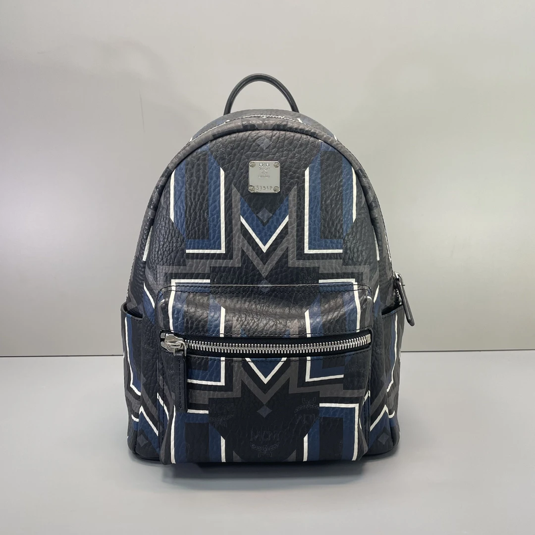95新 MCM 媚姐/mcm深色拼色中号双肩包26*32*13cmG031303