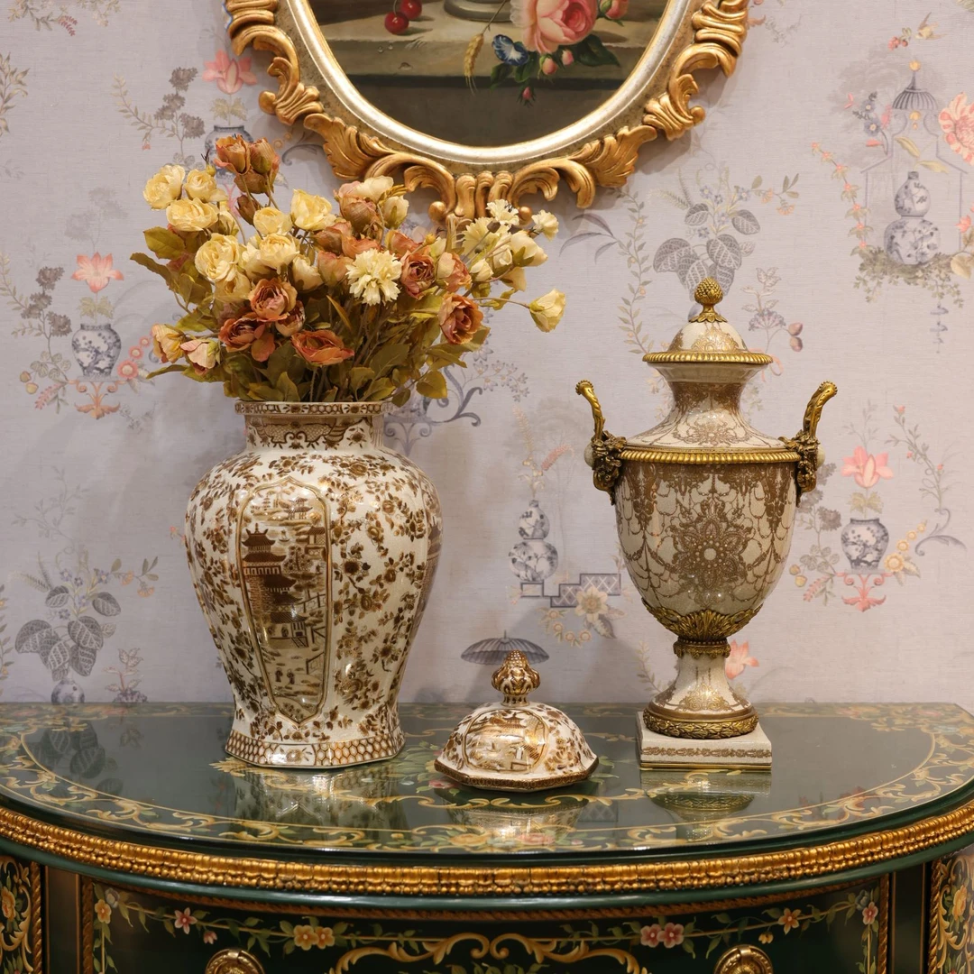 知潇家居/淡雅色系将军罐摆件/手工复古/美式玄关家用/欧式/陶瓷