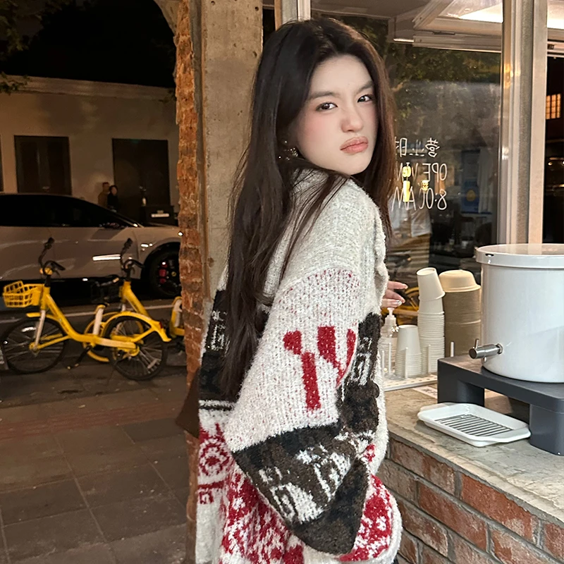 【缤纷圣诞】RARE ME 圣诞氛围毛衣花纹圈圈纱线撞色循环纹理外套