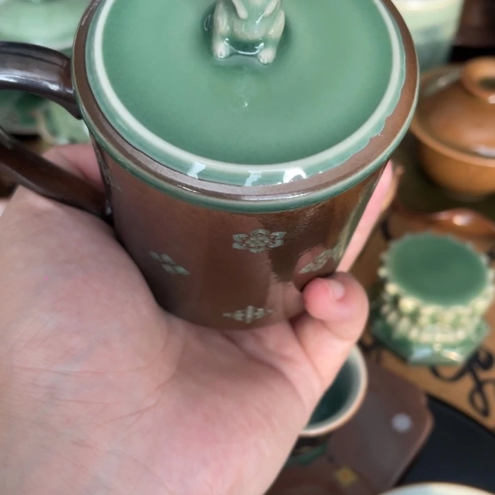 终***海手工艺品琉璃龙泉青瓷办公杯