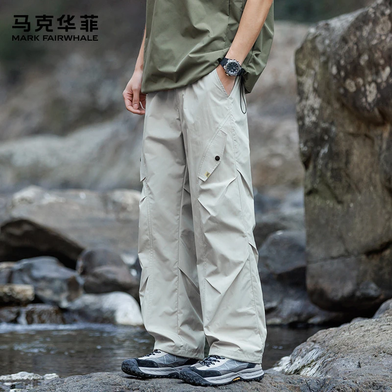 马克华菲冰丝工装裤男士休闲裤宽松直筒2025新款冬季薄款长裤子男
