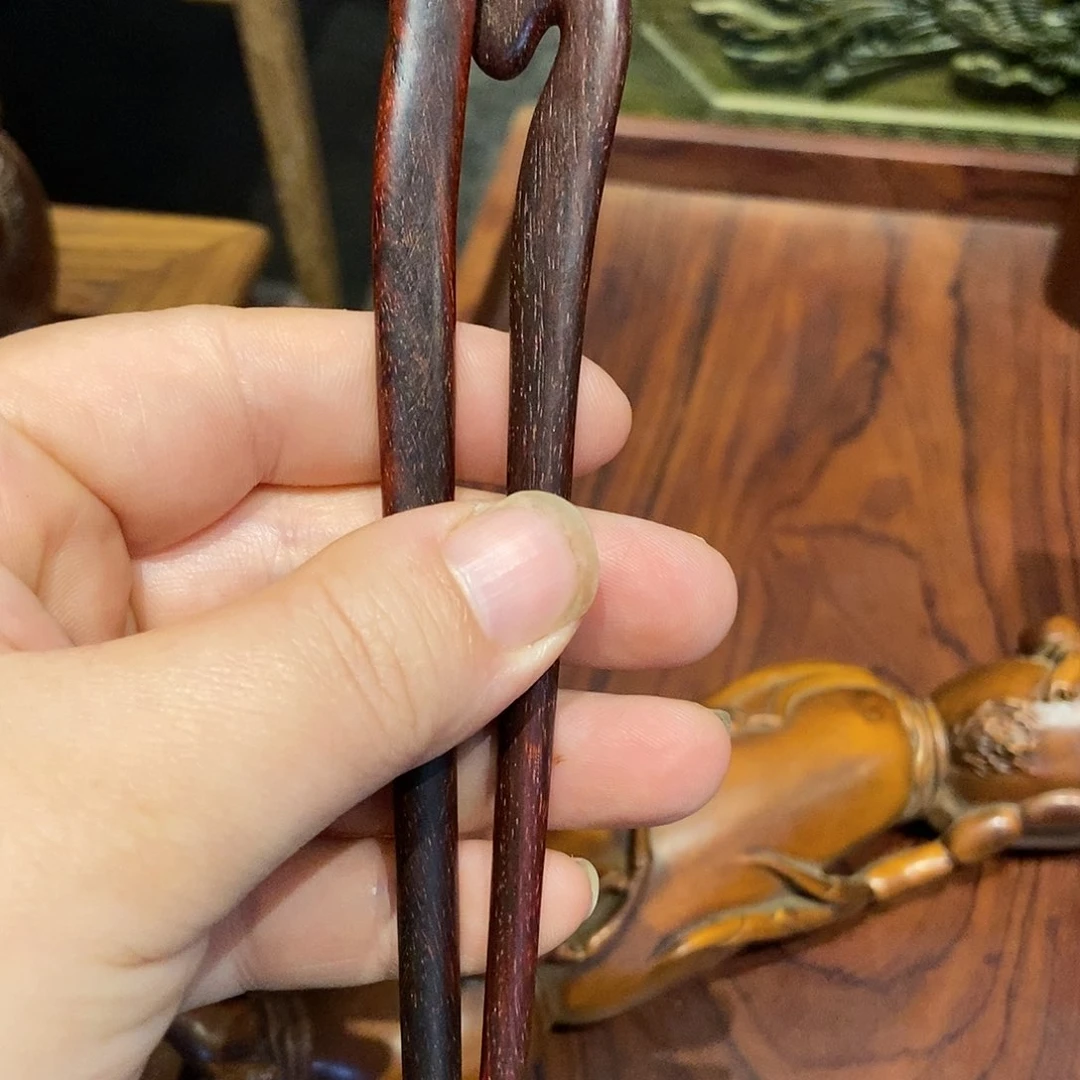 木丑**初紫檀素面手工发簪两只