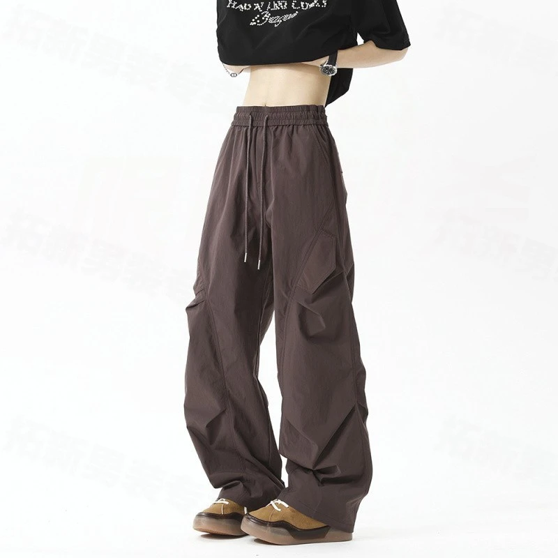 夏季速干堆叠情侣裤子潮流松紧腰休闲裤捏褶运动透气痞帅阔腿弯刀