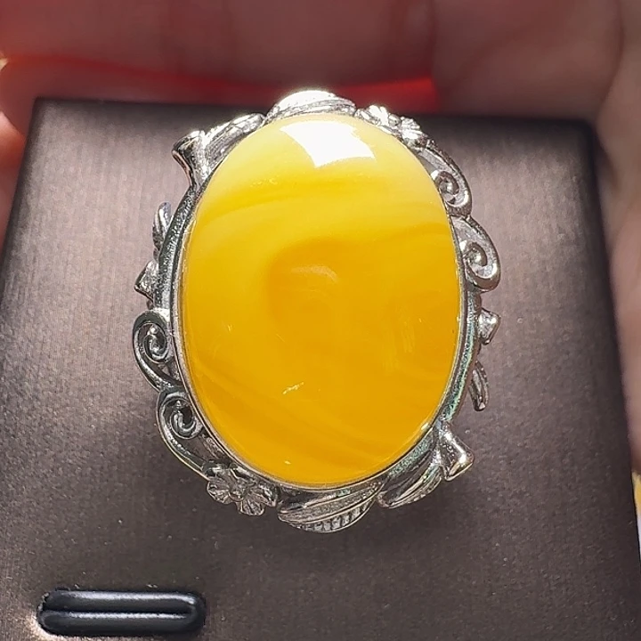 蜜蜡银S925镶嵌戒指戒指