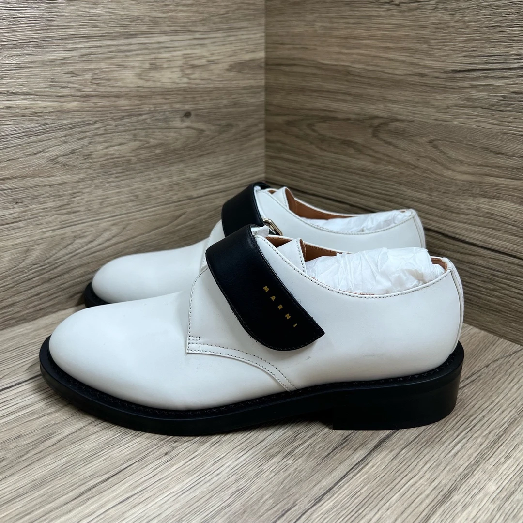 未使用 MARNI 玛尼 黑白魔术贴德比皮鞋 全新/原盒防尘袋