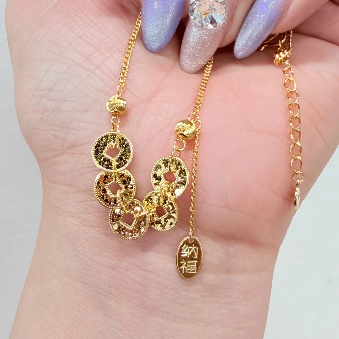 【金手链】招财五帝币套链黄金5G足金999