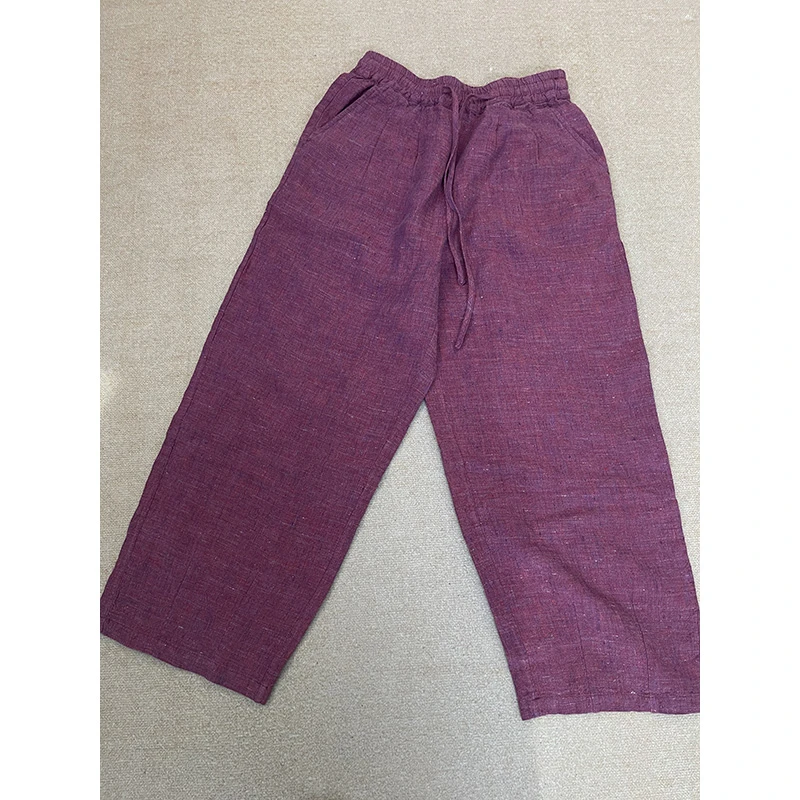 DaoZi/丹丹 梅紫色汉麻亚麻休闲裤 050-1