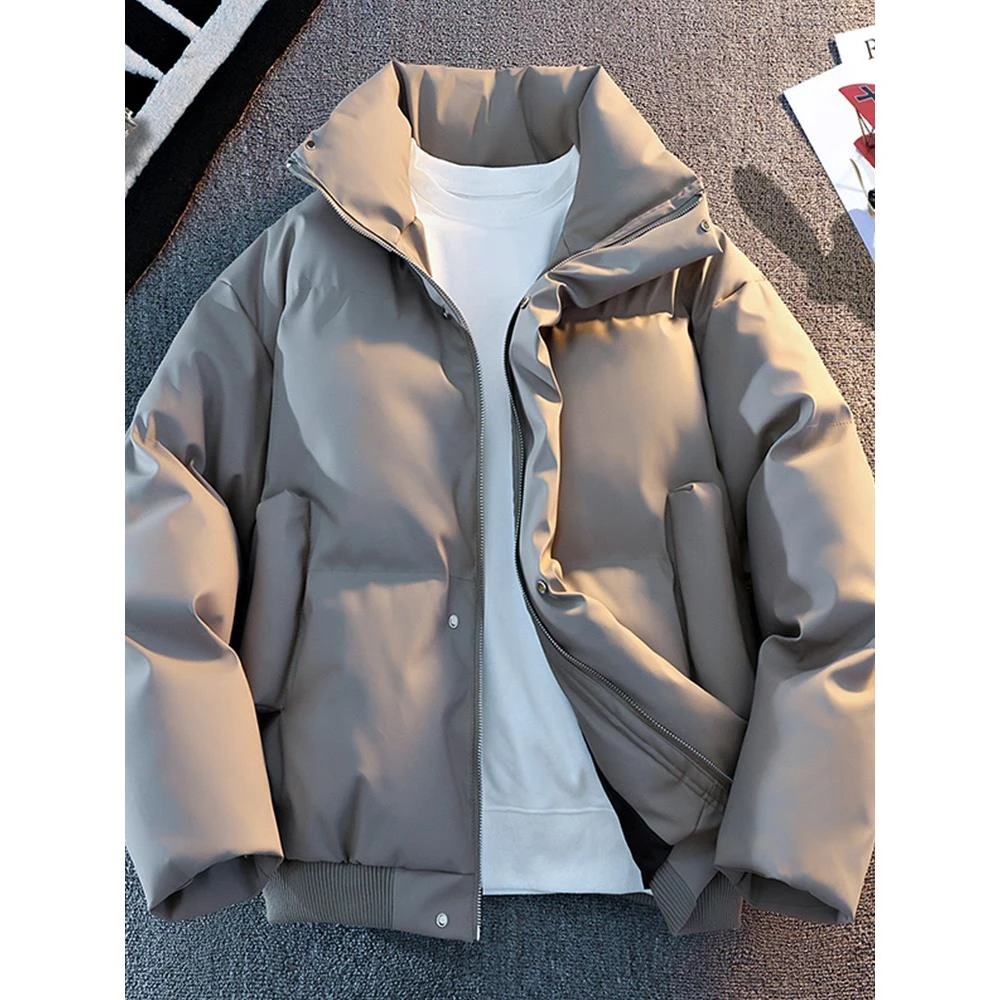 美国高街皮革棉服男装2025冬季新廓形面包外套立领棉夹克高端夹克