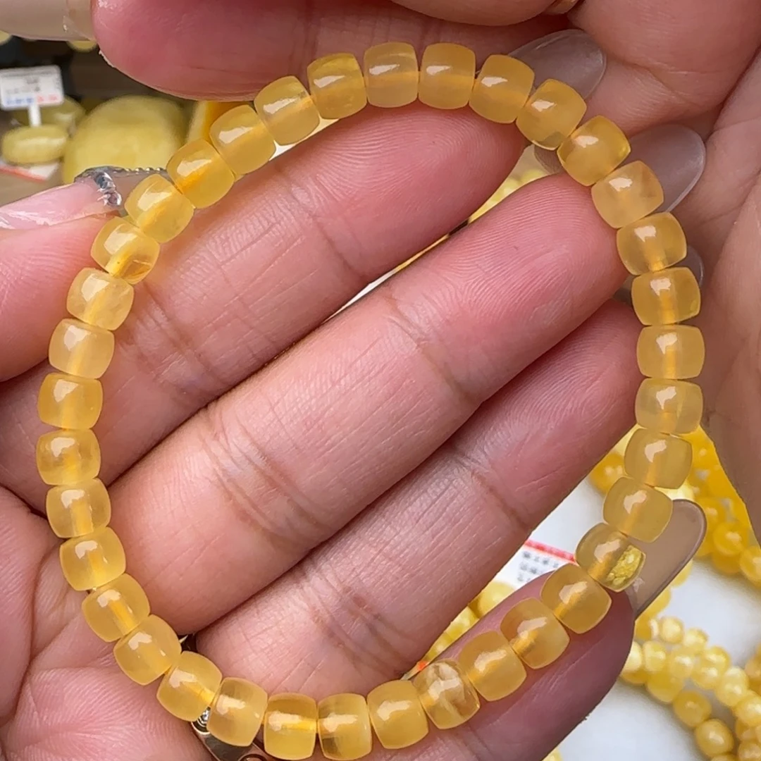 蜜蜡未镶嵌手串金绞蜜直切手串