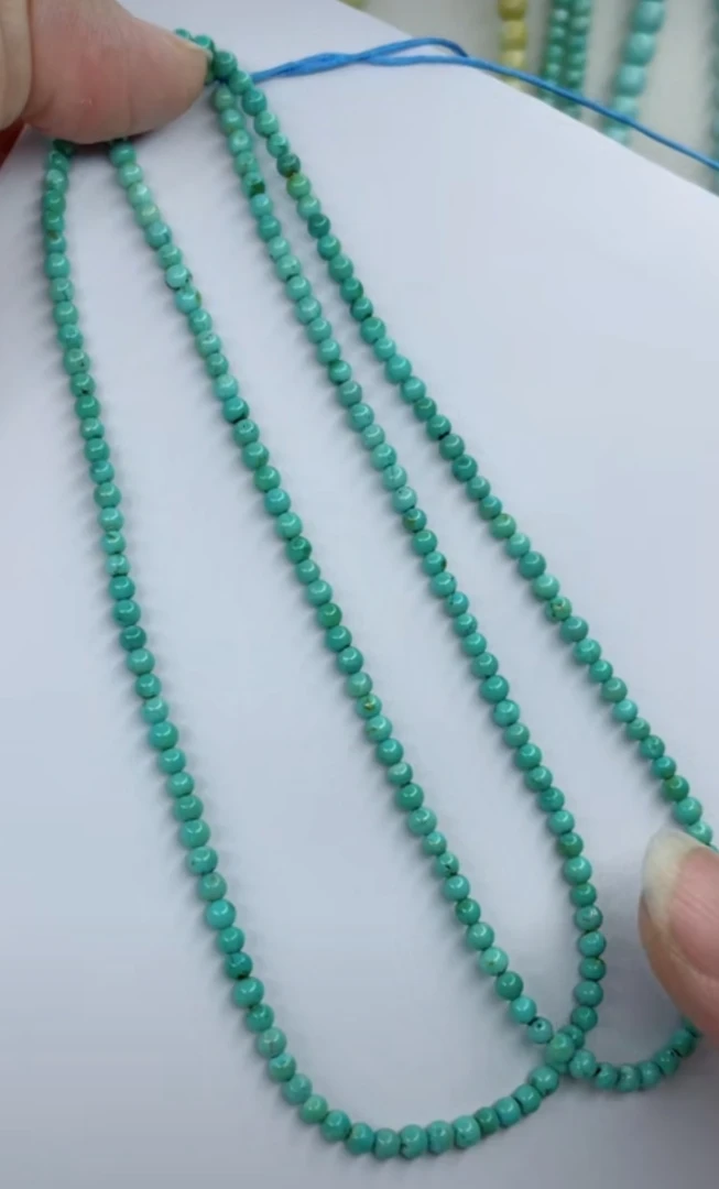 天然原矿绿松石米珠链卡3+