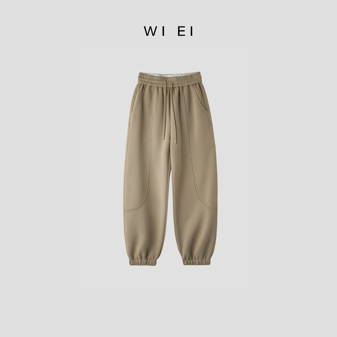 《WE ARE》单曲循环 美式休闲  松紧腰束口卫裤 23257卡其色