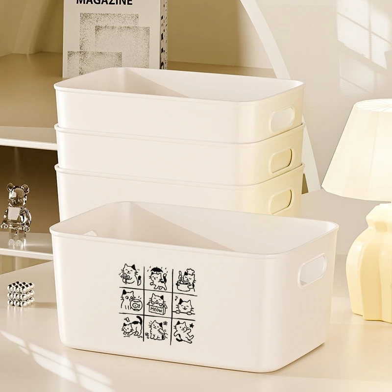 桌面收纳盒塑料盒子长方形透明杂物零食筐桌上化妆品置物盒置物架