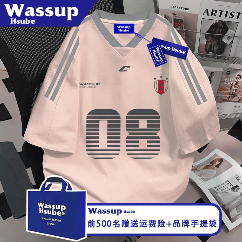 WASSUP HSUBE原创高街数字印花纯棉短袖ins夏季 T恤男女款V领上衣