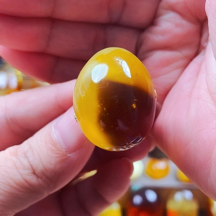 裸石琥珀银S925镶嵌戒指