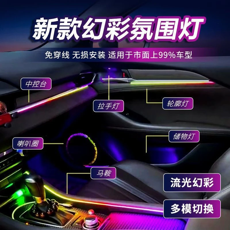 高端隐藏式LED汽车流光幻彩车载车载氛围灯条