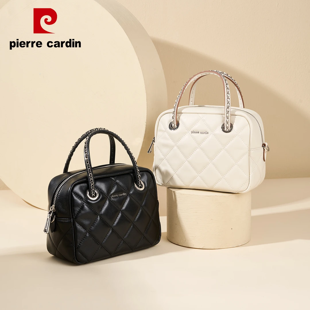 皮尔卡丹轻奢时尚菱格链条2025新款女头层单肩斜挎手提枕头小方包