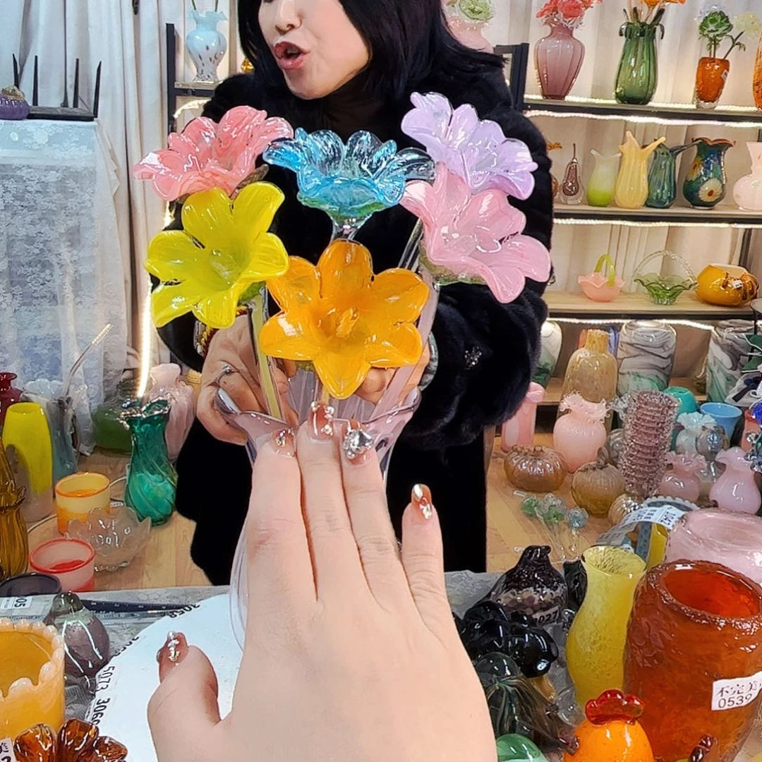 6朵百合家悦美居琉璃摆件