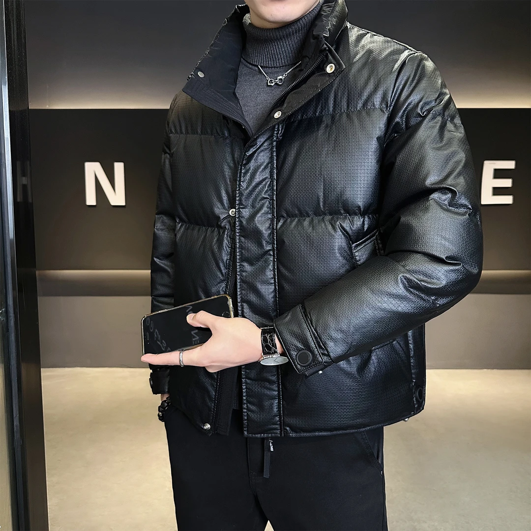 白鸭绒防寒皮羽绒服男时冬季时尚百搭加厚保暖痞帅外套男休闲冬装