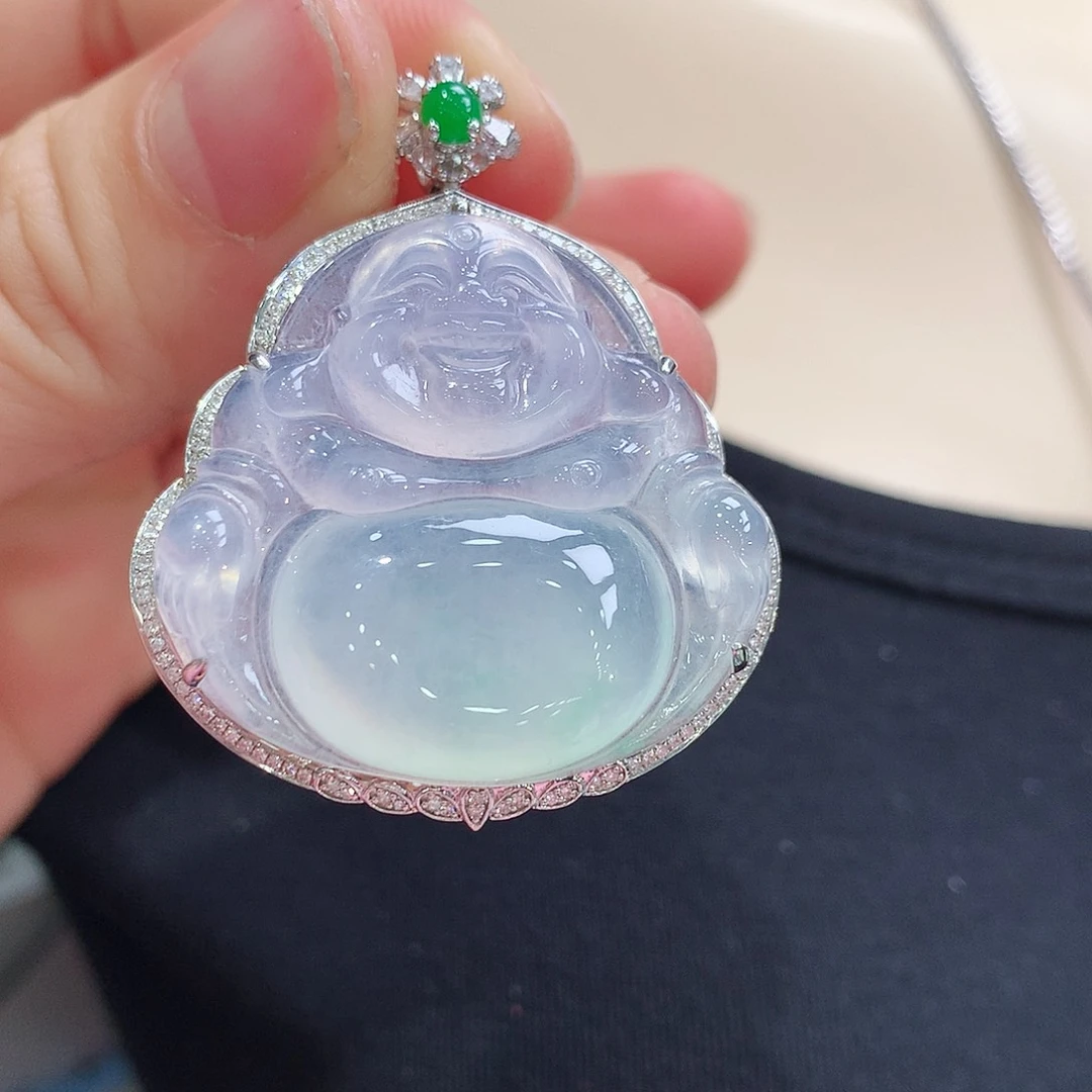 翡翠颈饰18K金镶嵌佛公