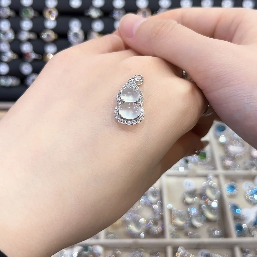 蛇纹石玉银S925镶嵌饰品尾*