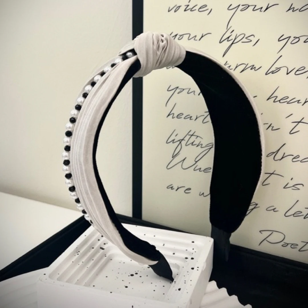 杨大姐推荐《幕倪》系列层叠大肠灰黑拼接珍珠镶嵌发圈发箍时尚百搭